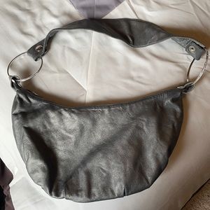 Vintage Silver purse, green lining, crystal rings